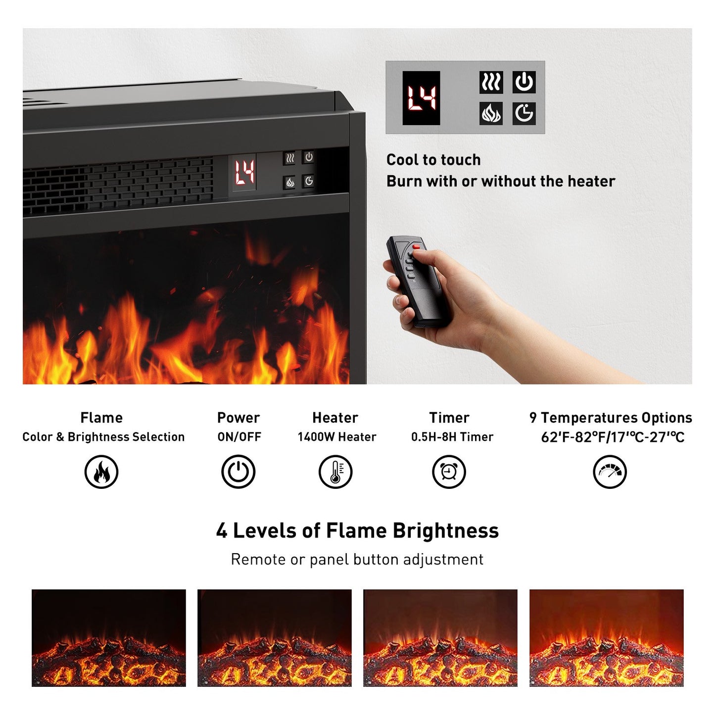 Electric Fireplace TV Stand up to 75" TVs, Farmhouse Entertainment Center with LED Light and 23" Fireplace for Living Room, Gray