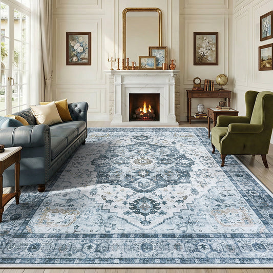 CHITOOMA 8'x10' Machine-washable Area Rugs for Living Room, Boho Area Rugs with Non-Slip Backing, Stain Resistant Non-Shed Carpet for Bedroom, Dining Room, Dorm, Office