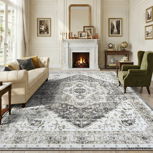 CHITOOMA 8'x10' Machine-washable Area Rugs for Living Room, Boho Area Rugs with Non-Slip Backing, Stain Resistant Non-Shed Carpet for Bedroom, Dining Room, Dorm, Office