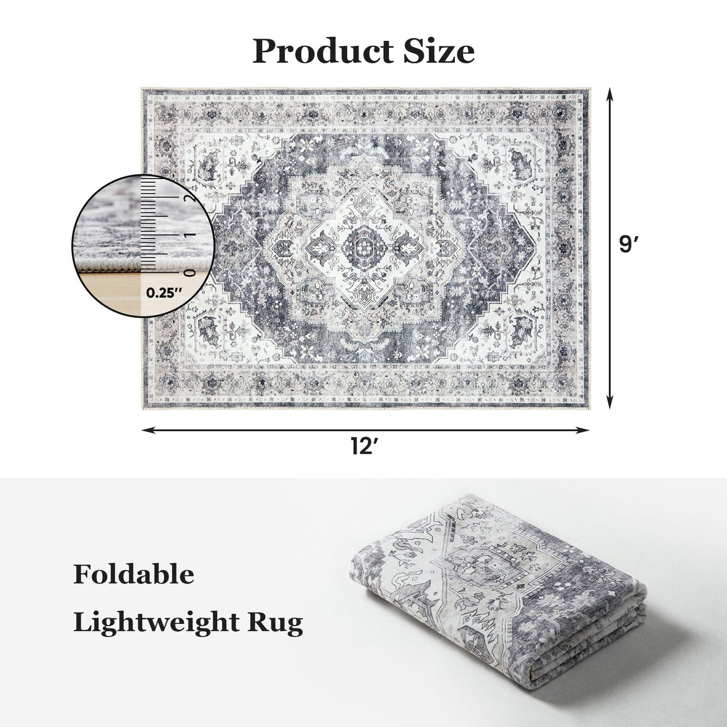 CHITOOMA 9'x12' Machine-washable Area Rugs for Living Room, Boho Area Rugs with Non-Slip Backing, Stain Resistant Non-Shed Carpet for Bedroom, Dining Room, Dorm, Office