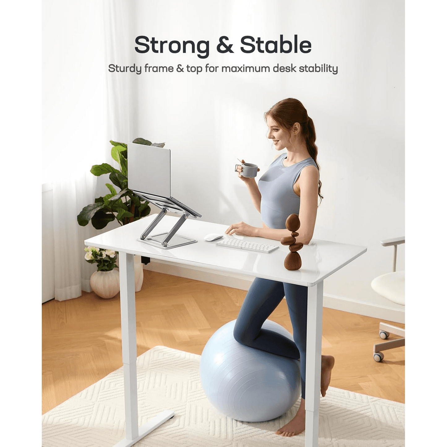 CHITOOMA Glass Electric Standing Desk with Drawer, 55 x 28 Inches Height-Adjustable Desk, One-Piece Tempered Glass Top, Ergonomic Home Office Sit Stand Desk with 4 Preset Heights, White