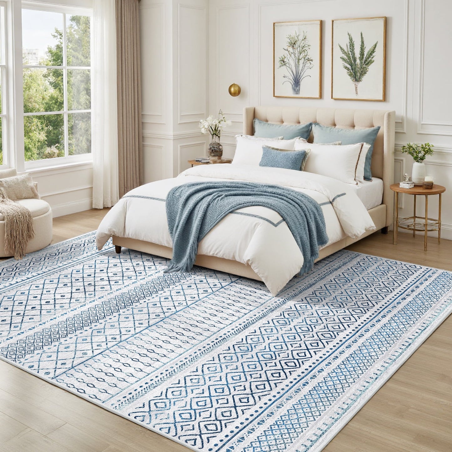 CHITOOMA 8'x10' Area Rugs for Living Room, Washable Rugs Boho Soft Geometric Bohemian Carpet Indoor Rug for Bedroom Dining Room Office Nonslip Foldable Rug