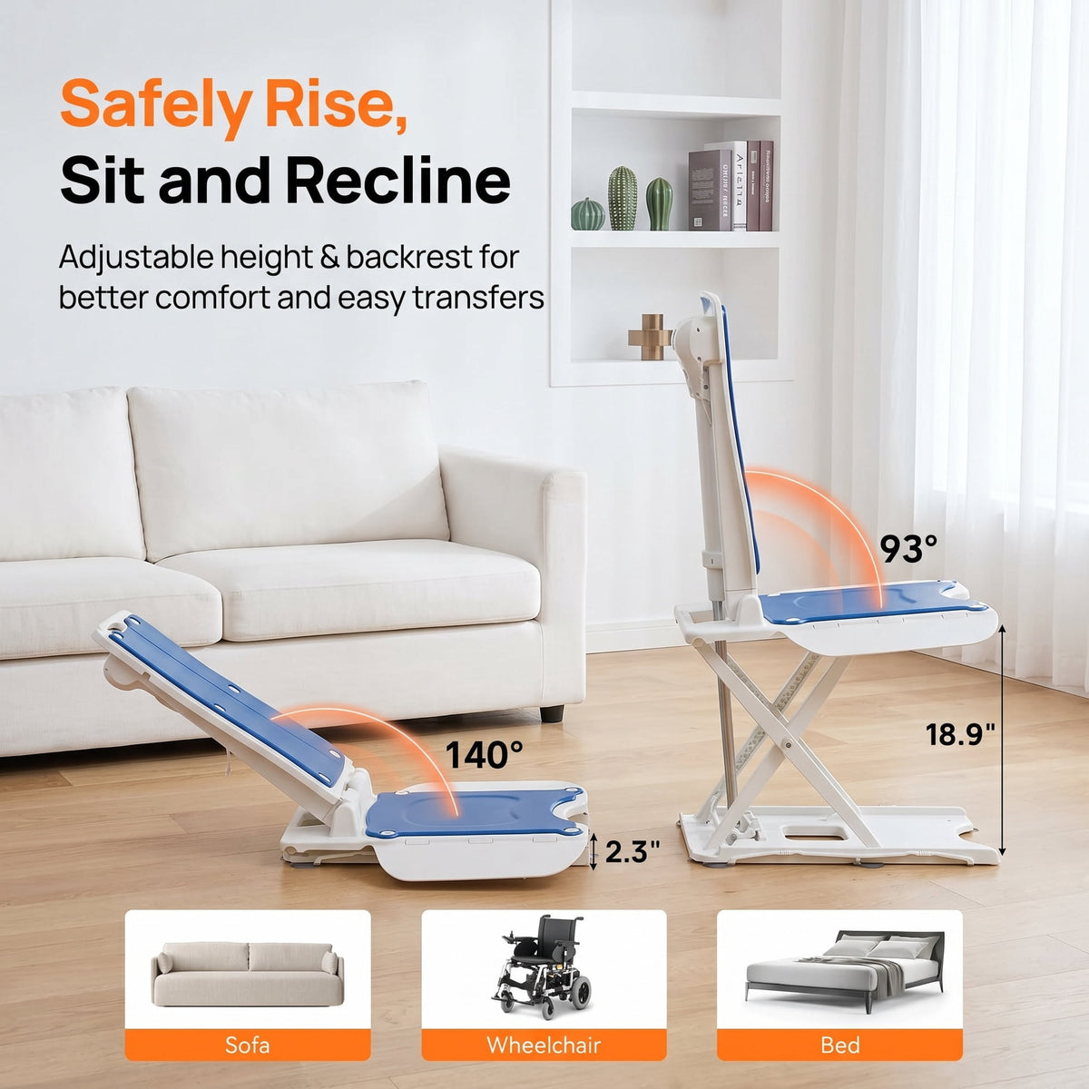 CHITOOMA Electric Chair Lift,Portable Lift for Elderly Patients,308 lbs Capacity,IP68 Waterproof Bath Lift Chair,Fall Assist Devices to Lift Seniors from Floor,White