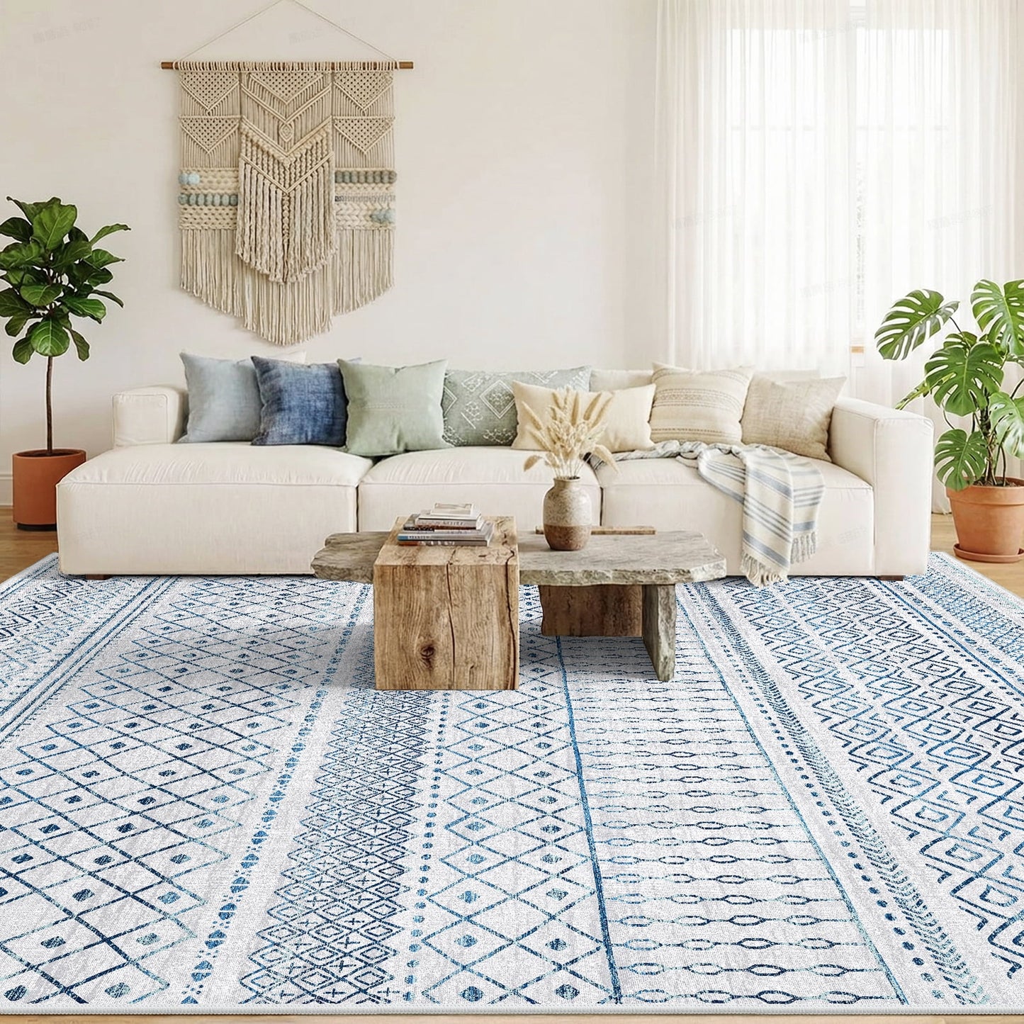 CHITOOMA 5'x7' Area Rugs for Living Room, Washable Rugs Boho Soft Geometric Bohemian Carpet Indoor Rug for Bedroom Dining Room Office Nonslip Foldable Rug