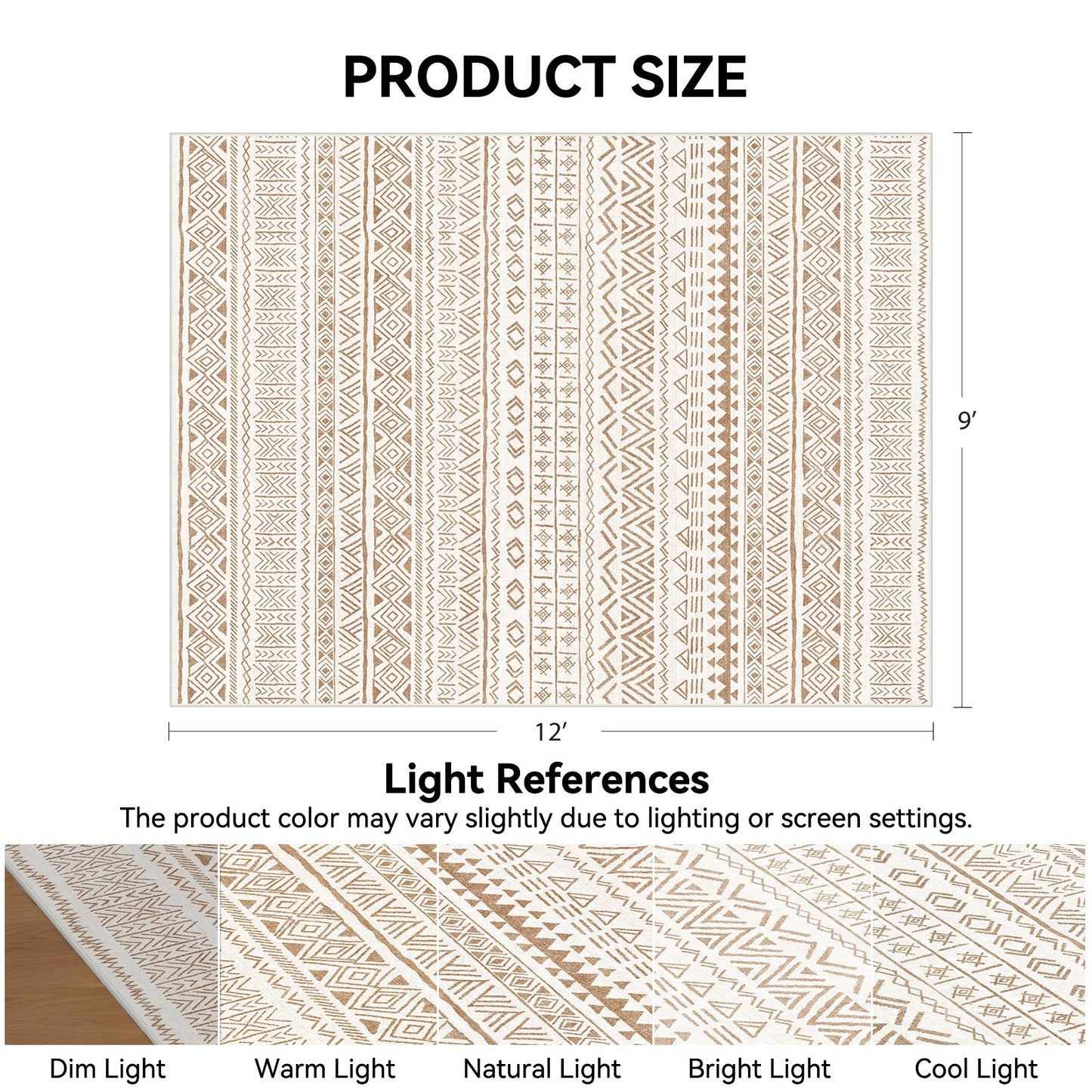 CHITOOMA 9'x12' Area Rugs for Living Room, Washable Rugs Boho Soft Geometric Bohemian Carpet Indoor Rug for Bedroom Dining Room Office Nonslip Foldable Rug