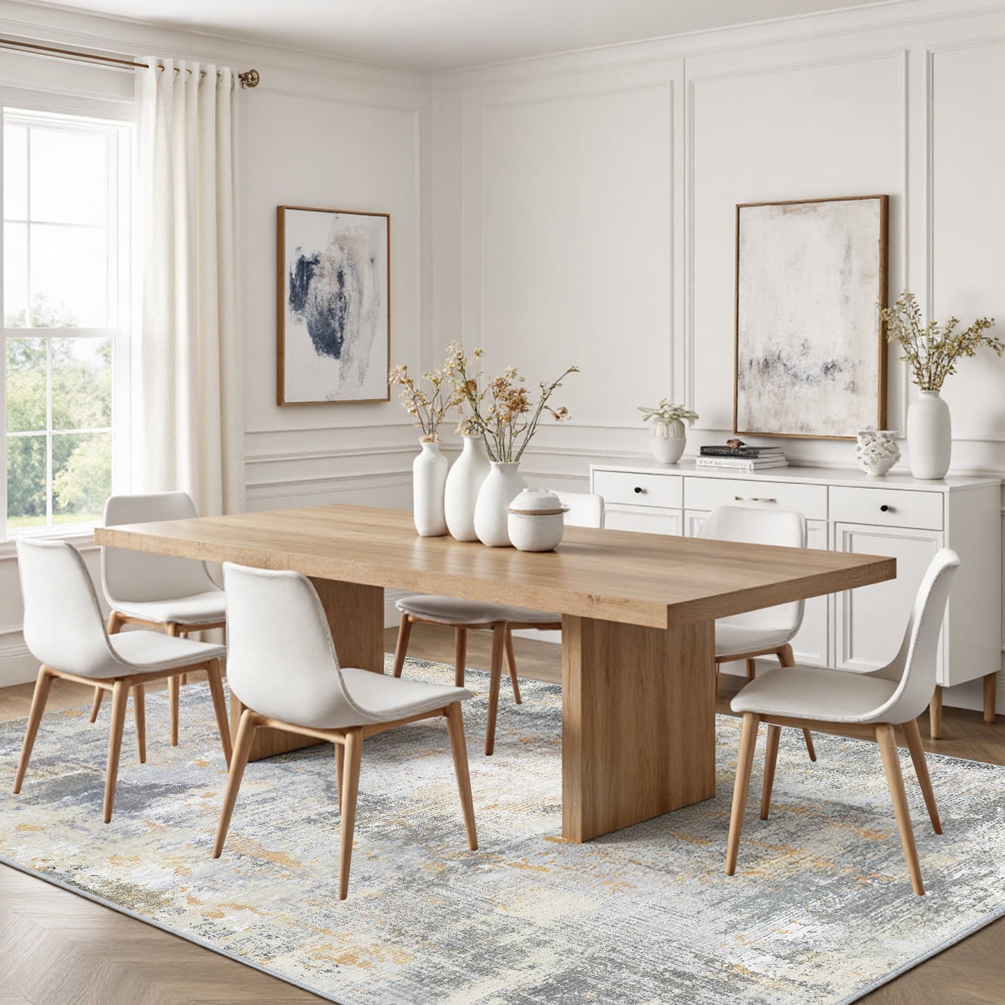 CHITOOMA 6'x9' Area Rugs for Living Room, Machine Washable Abstract Distressed Rugs Indoor Neutral Carpet Rugs for Bedroom Dining Room Office with Non-Slip Backing, Stain Resistant Non-Shed