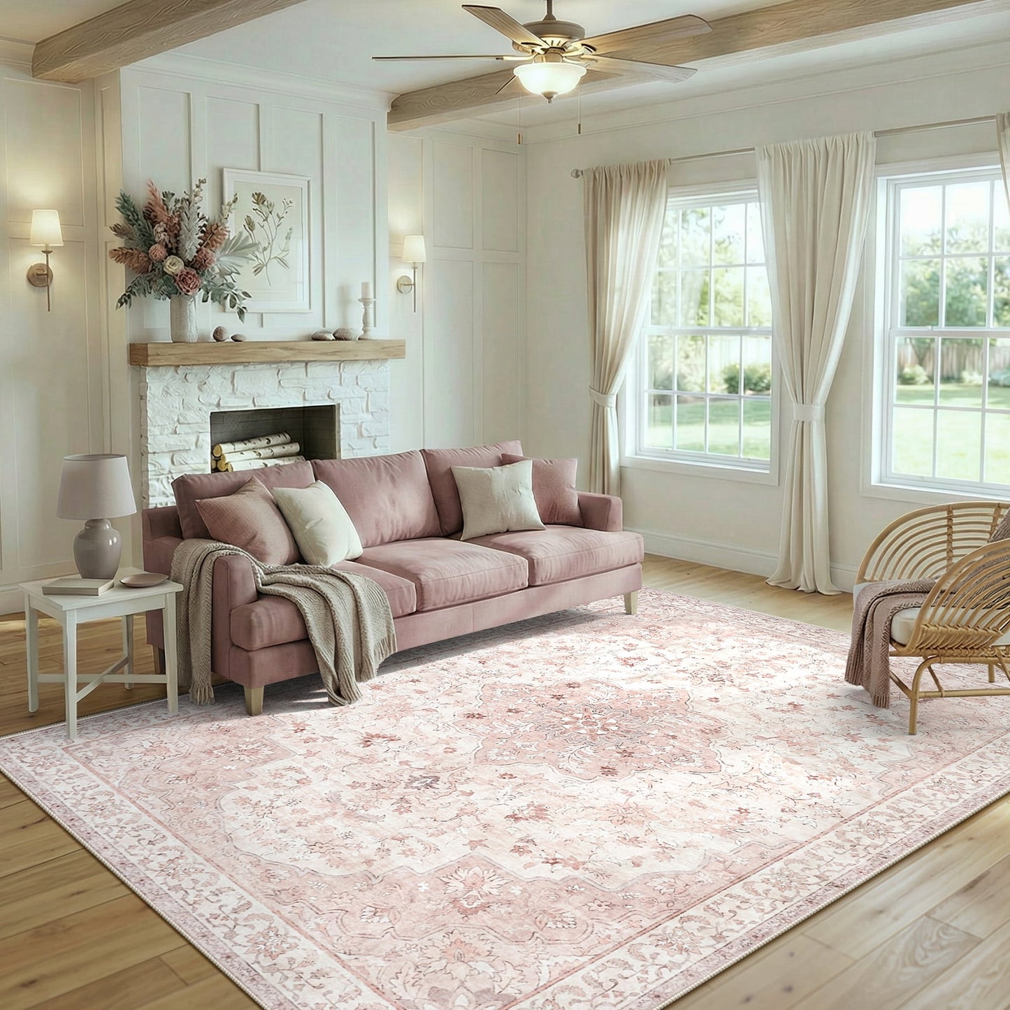 CHITOOMA 5'x7' Machine-washable Area Rugs for Living Room, Boho Floral Area Rugs with Non-Slip Backing, Stain Resistant Non-Shed Carpet for Bedroom, Dining Room, Dorm, Office