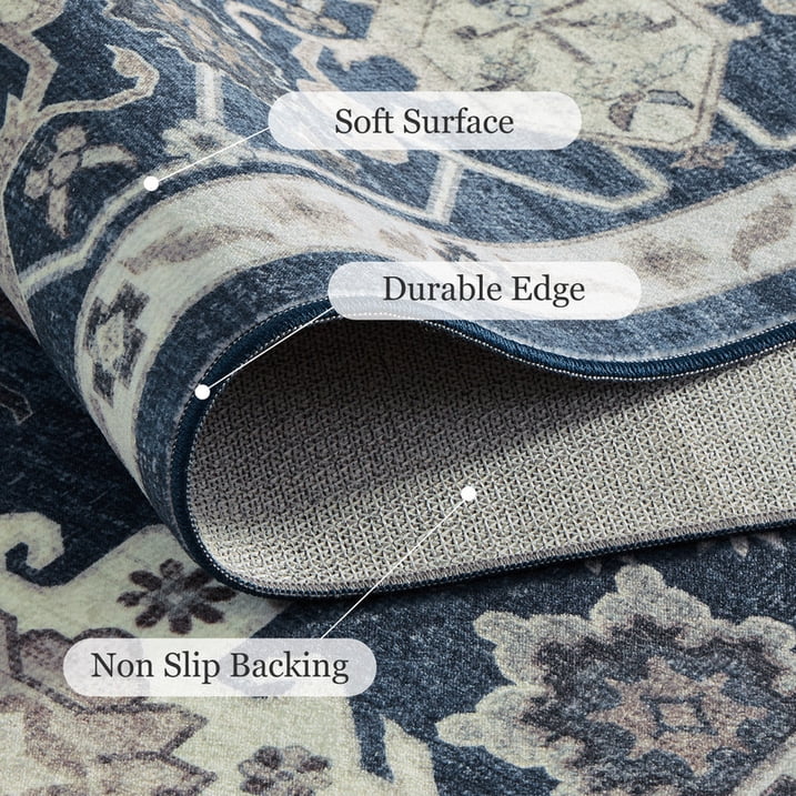 CHITOOMA 9'x12' Area Rugs for Living Room, Boho Machine Washable Stain Resistant Non-Shed Carpet, Floral Area Rug with Non-Slip Backing for Bedroom, Dining Room, Dorm, Office