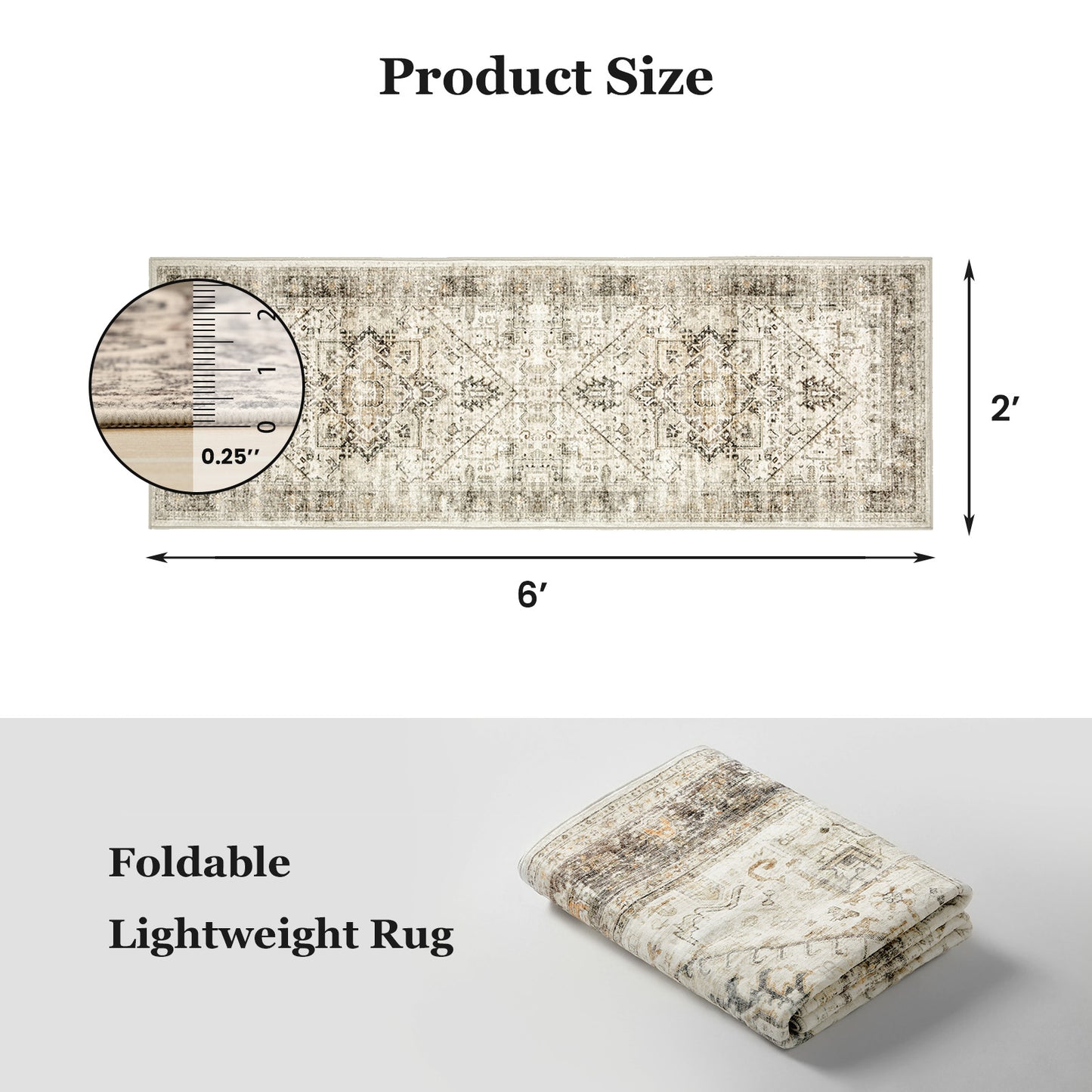 CHITOOMA 2'x6' Boho Runner Rug for Hallway, Machine Washable Stain Resistant Non-Shed Carpet, Runner Rug with Non-Slip Backing for Kitchen, Entryway, Bedroom, Laundry, Bathroom