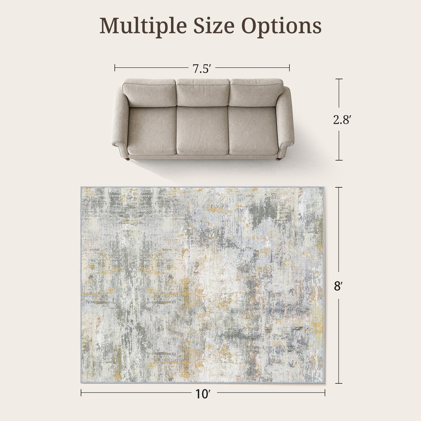 CHITOOMA 8'x10' Area Rugs for Living Room, Machine Washable Rugs for Bedroom Dining Room Dorm Office with Non-Slip Backing, Stain Resistant Non-Shed Carpet