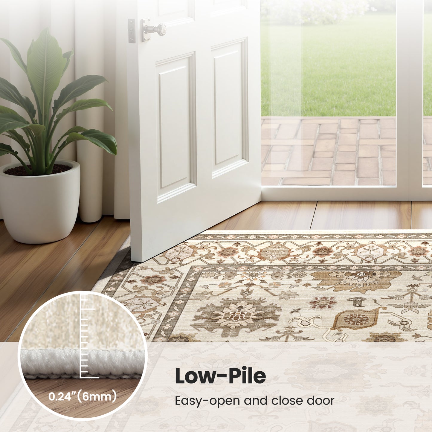 CHITOOMA 8'x10' Area Rugs for Living Room, Boho Machine Washable Floral Area Rug with Non-Slip Backing, Stain Resistant Non-Shed Carpet for Bedroom, Dining Room, Dorm, Office
