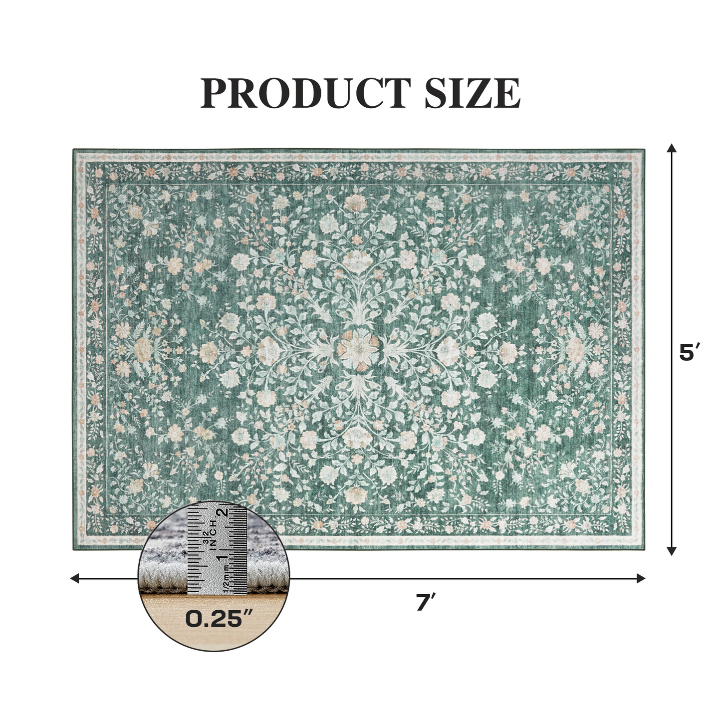 CHITOOMA 5'x7' Boho Area Rugs for Living Room, Machine Washable Stain Resistant Non-Shed Carpet, Floral Area Rug with Non-Slip Backing for Bedroom, Dining Room, Dorm, Office