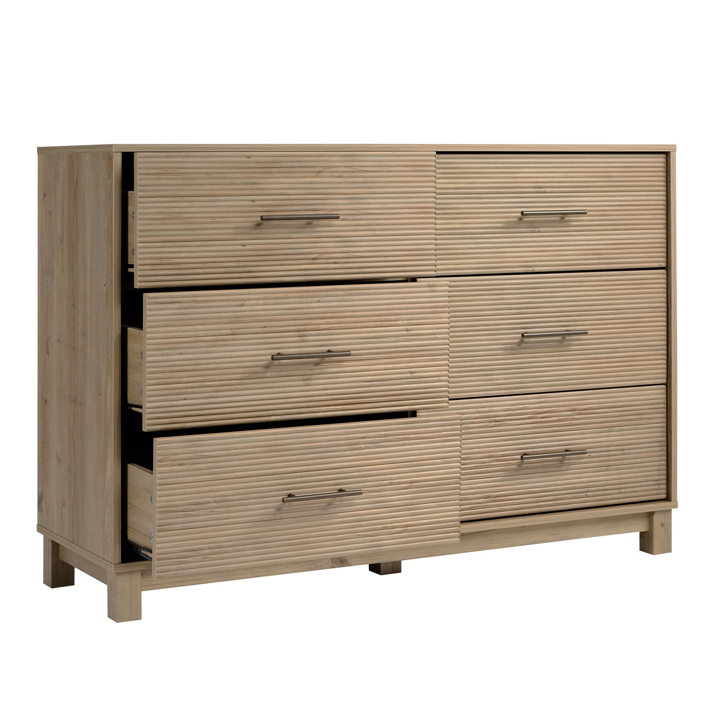 CHITOOMA 6 Drawer Fluted Dresser for Bedroom, Modern Wooden Long Dresser, Storage Cabine Chest of Drawers for Living Room Hallway, Natural