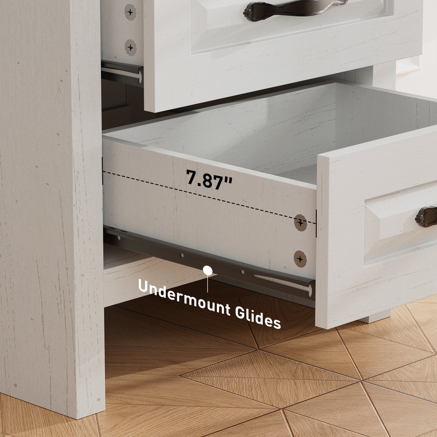 CHITOOMA 2-Drawer Nightstand with Charging Station, Wood Bedside Table with Open Shelf, Small End Table for Bedroom Living Room, White & Brown