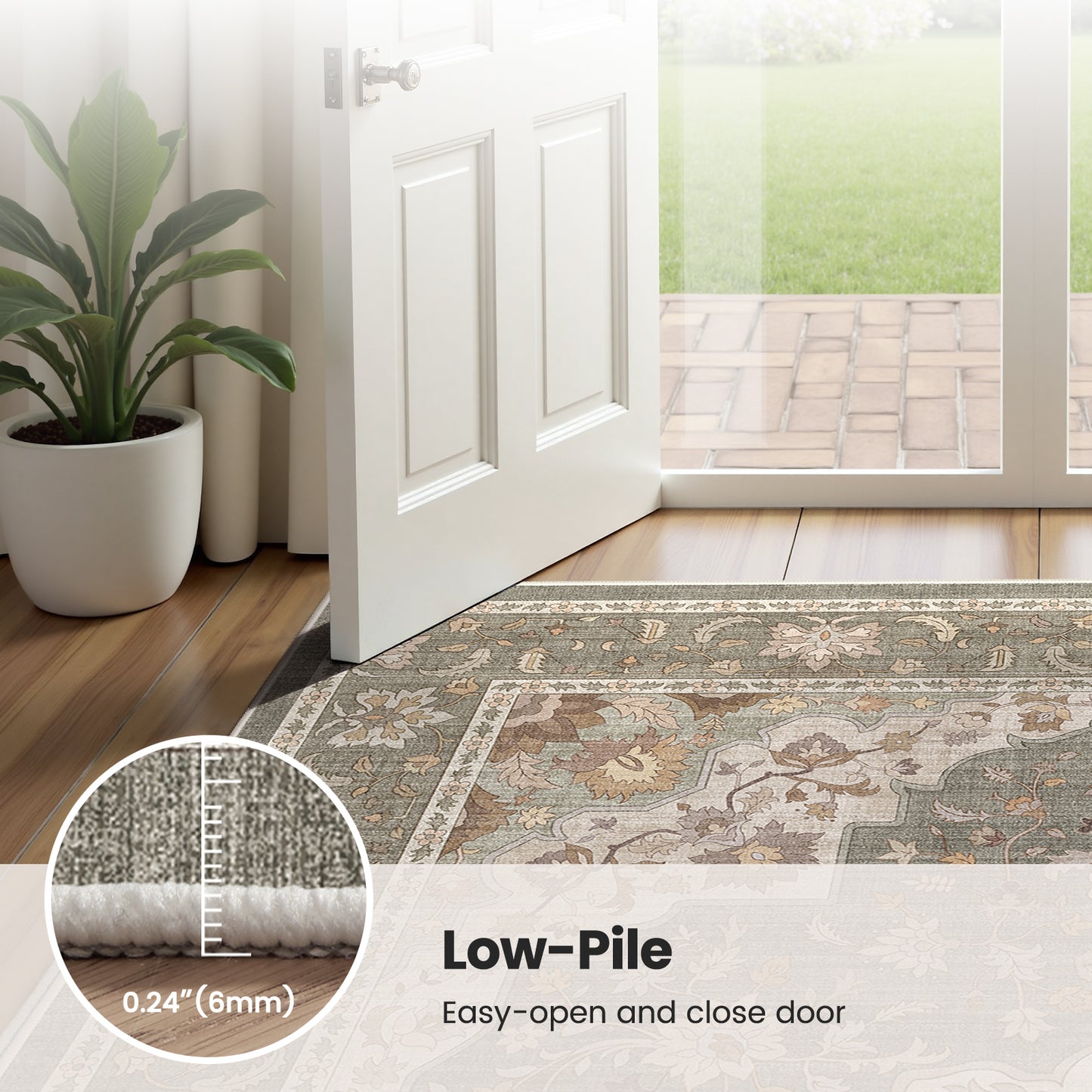 CHITOOMA 8'x10' Area Rugs for Living Room, Boho Machine Washable Floral Area Rug with Non-Slip Backing, Stain Resistant Non-Shed Carpet for Bedroom, Dining Room, Dorm, Office