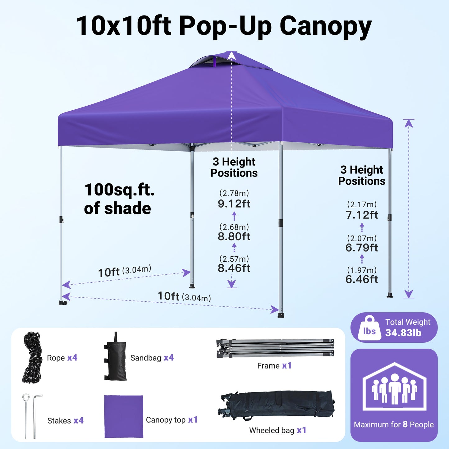 CHITOOMA 10 x 10ft Pop up Canopy Tent, Instant Outdoor Shelter Easy Portable Straight Leg Canopy Tent, Purple