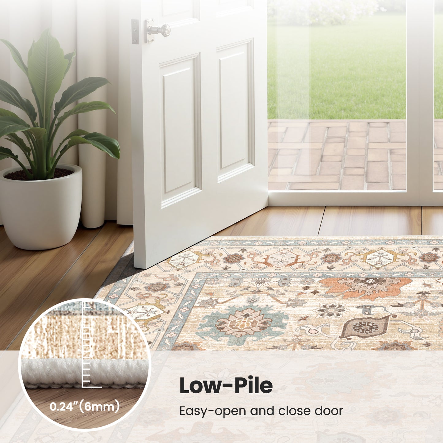CHITOOMA 8'x10' Area Rugs for Living Room, Boho Machine Washable Floral Area Rug with Non-Slip Backing, Stain Resistant Non-Shed Carpet for Bedroom, Dining Room, Dorm, Office