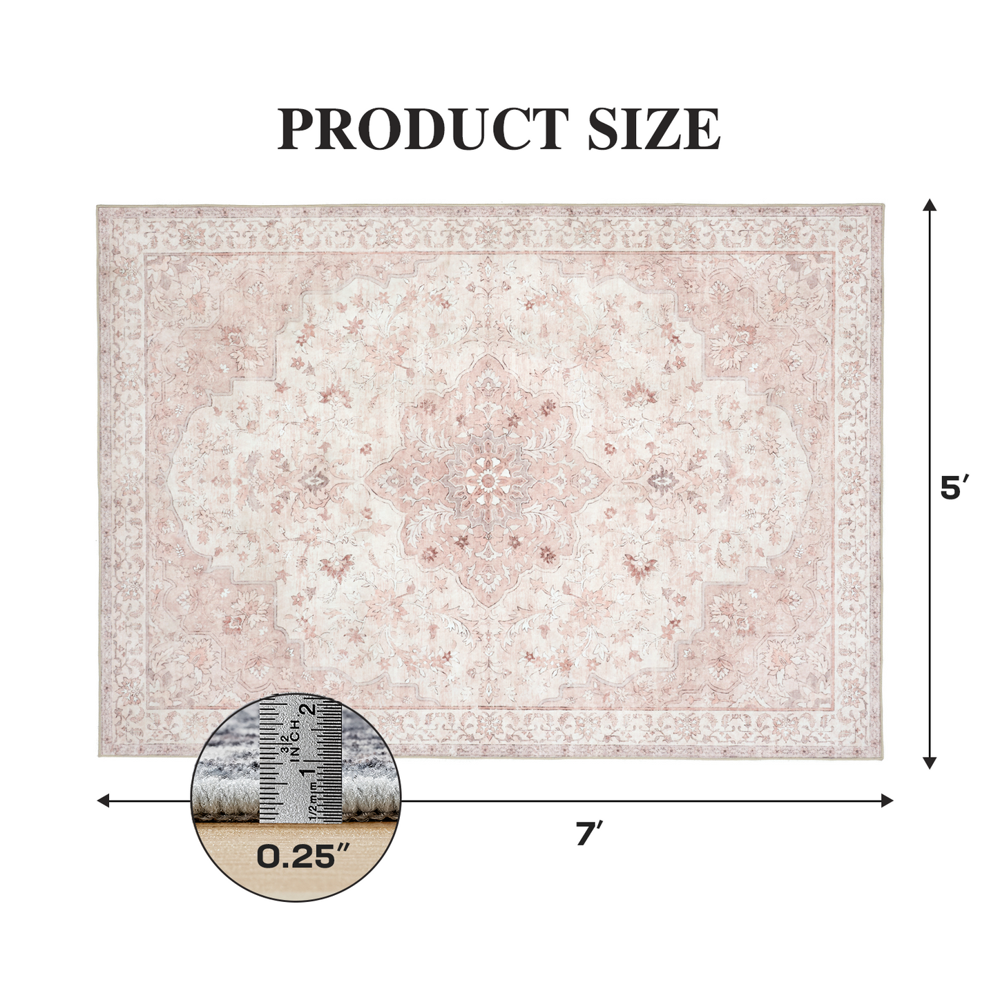 CHITOOMA 5'x7' Machine-washable Area Rugs for Living Room, Boho Floral Area Rugs with Non-Slip Backing, Stain Resistant Non-Shed Carpet for Bedroom, Dining Room, Dorm, Office