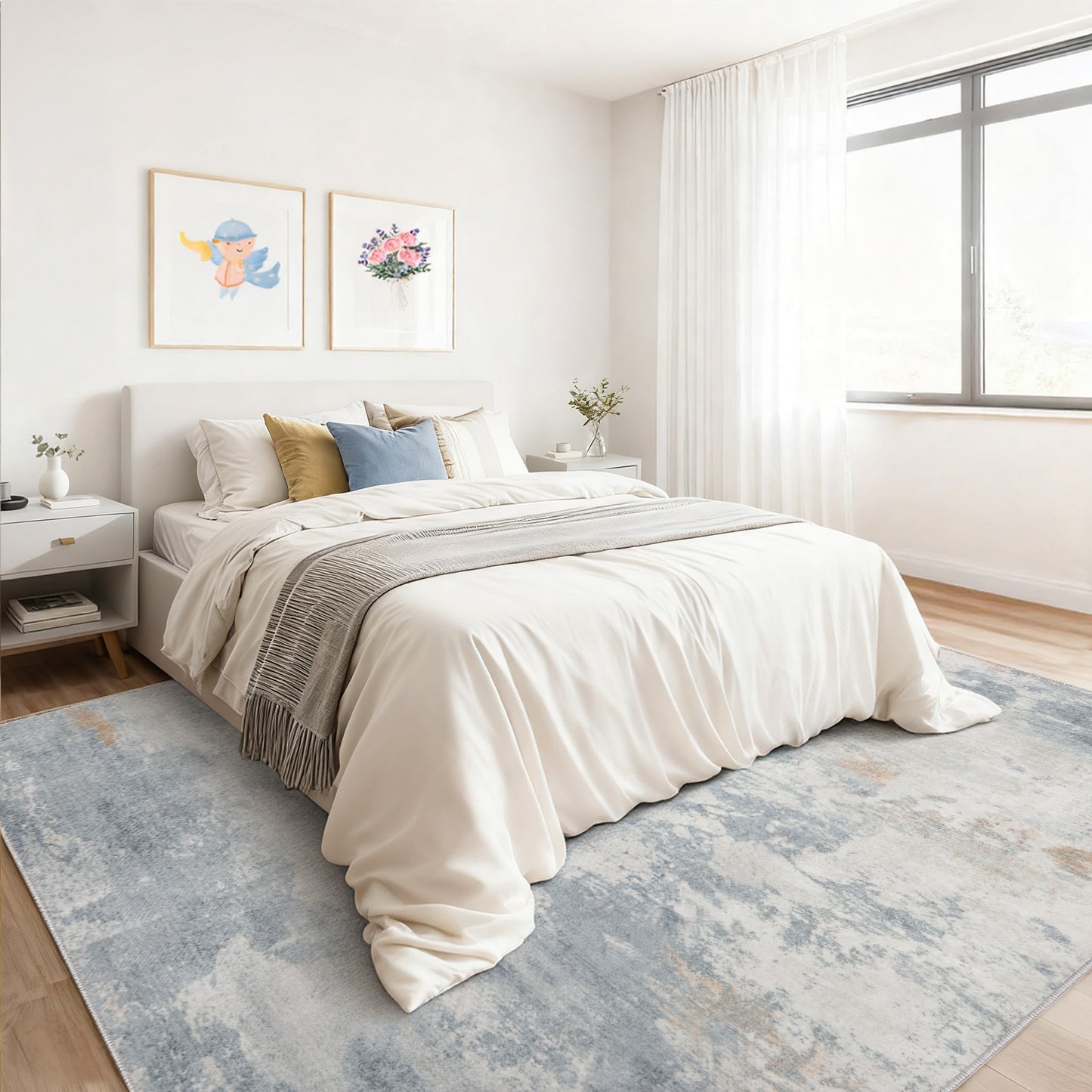 5'x7' Abstract Area Rugs for Living Room, Machine Washable Area Rug with Non-Slip Backing, Stain Resistant Non-Shed Carpet for Bedroom, Dining Room, Dorm, Office
