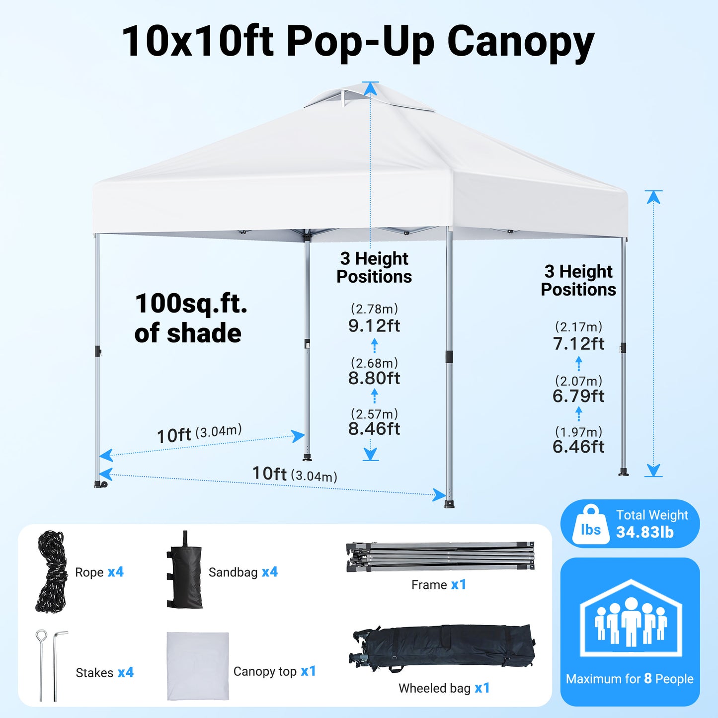 CHITOOMA 10 x 10ft Pop up Canopy Tent, Instant Outdoor Shelter Easy Portable Straight Leg Canopy Tent, White