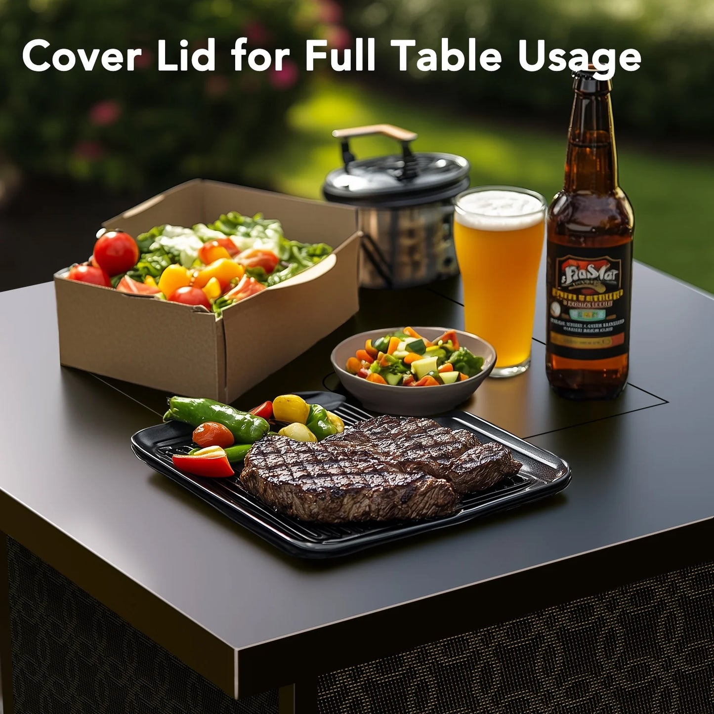 28" Gas Fire Pit Table for Outside 50000 BTU Propane Fire Pit with Lid and Lava Rocks