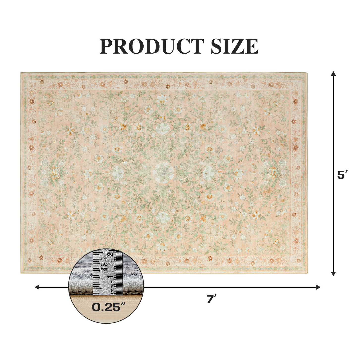 CHITOOMA 5'x7' Boho Area Rugs for Living Room, Machine Washable Stain Resistant Non-Shed Carpet, Floral Area Rug with Non-Slip Backing for Bedroom, Dining Room, Dorm, Office
