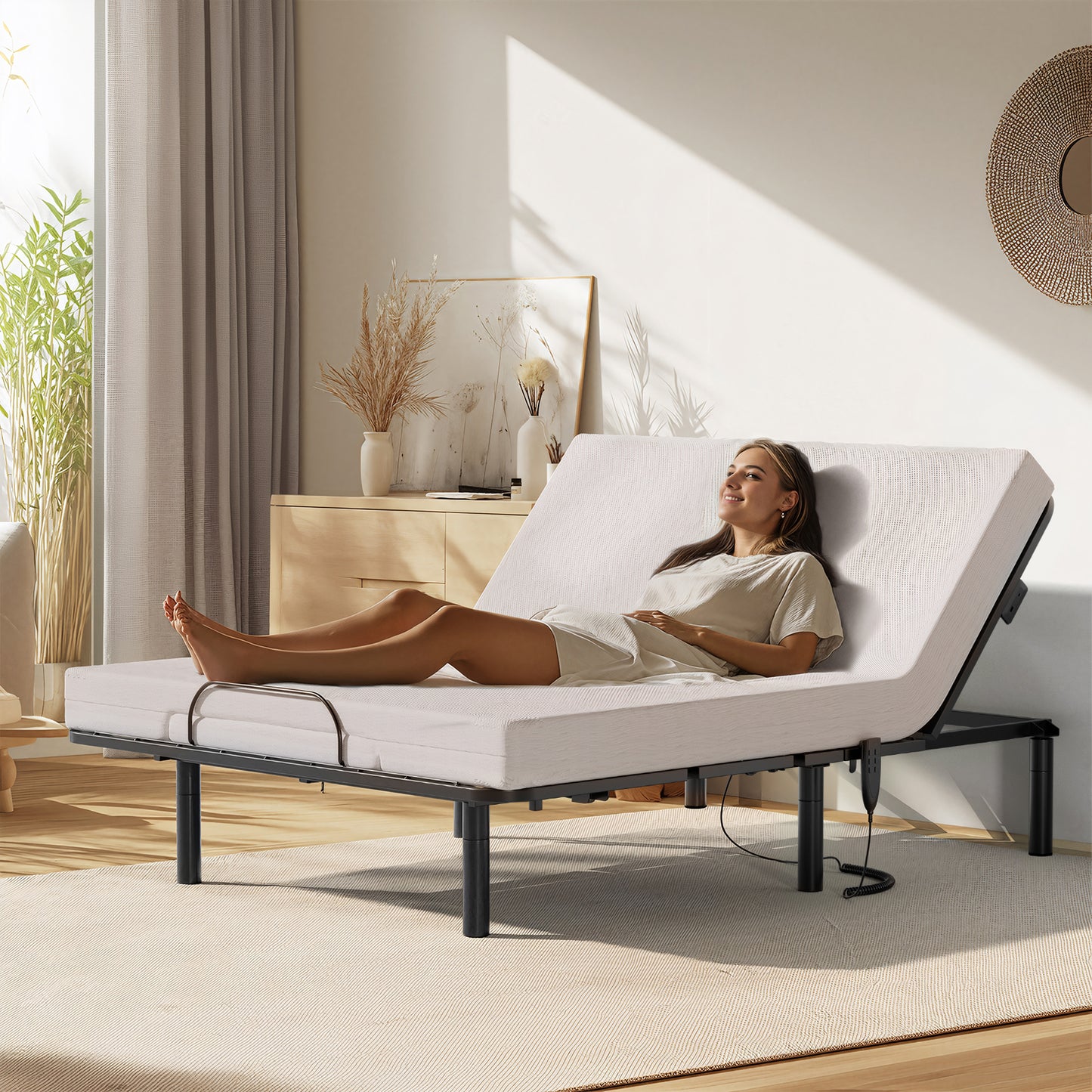 CHITOOMA Adjustable Bed Base with Remote Control and 4 USB Ports, Electric Bed Frame with 6 Position Presets and Head/Foot Lift, Full Size
