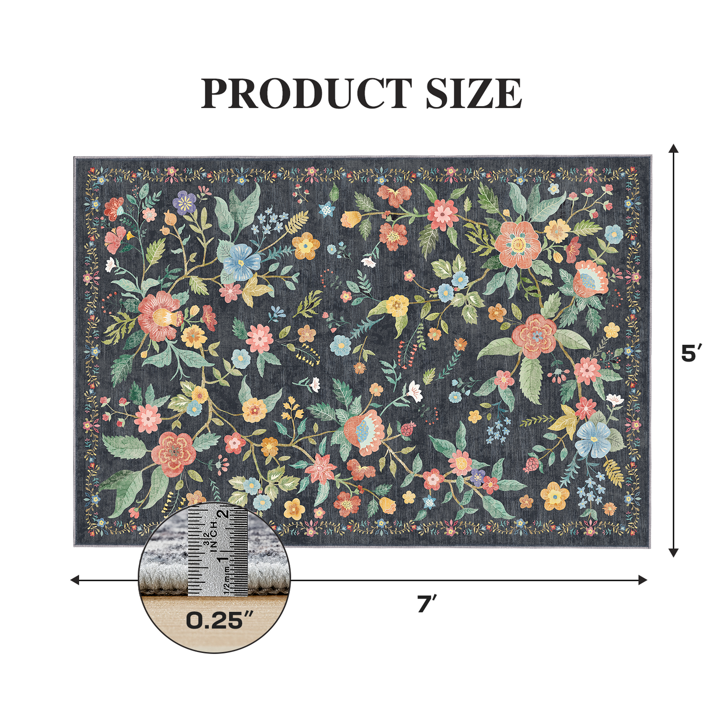 CHITOOMA 5'x7' Machine-washable Area Rugs for Living Room, Stain Resistant Non-Shed Carpet, Boho Floral Area Rugs with Non-Slip Backing for Bedroom, Dining Room, Dorm, Office