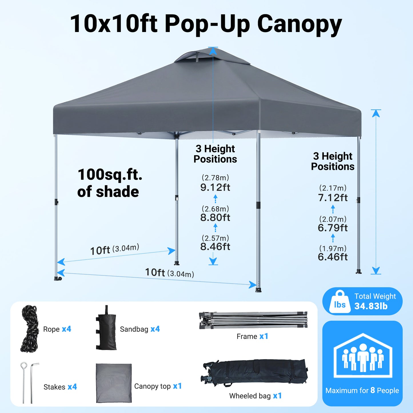 CHITOOMA 10 x 10ft Pop up Canopy Tent, Instant Outdoor Shelter Easy Portable Straight Leg Canopy Tent, Dark Gray