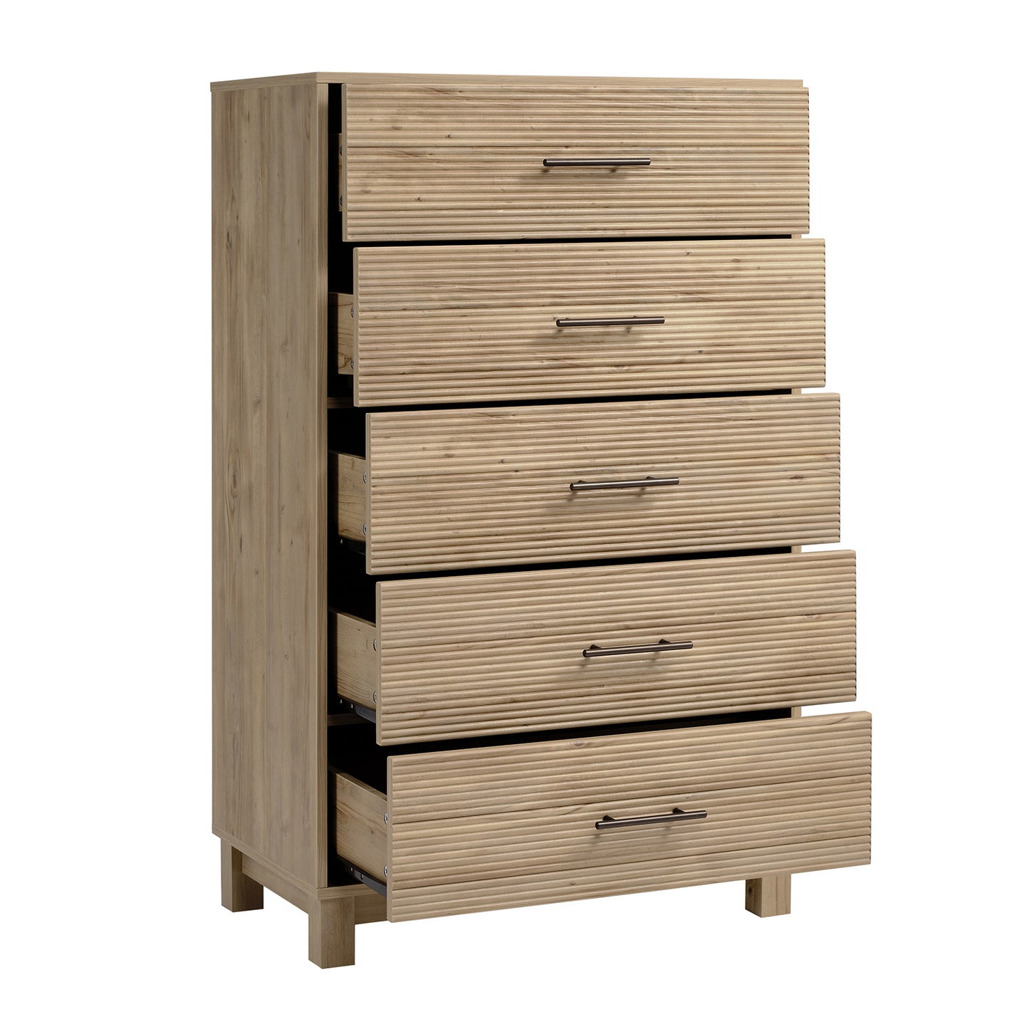 CHITOOMA Fluted Dresser for Bedroom, Modern Wooden 5 Drawer Tall Dresser, Chest of Drawers, Storage Cabine Living Room Hallway, Natural