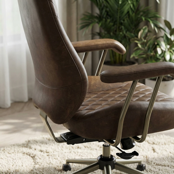 BESTERGO High Back Ergonomic Office Chair with Lumbar Support, Adjustable Swivel Desk Chair in Premium Faux Leather for Home Office Comfort, Brown – 300 lbs Capacity