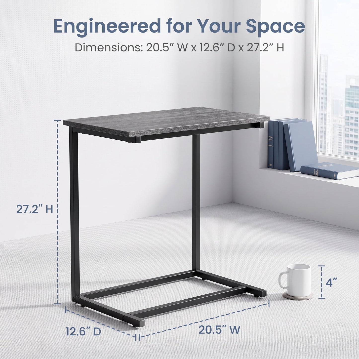 C Shaped End Table,Side Table TV Tray Table for Sofa,Couch Table,metal frame for Bedroom(Grey)