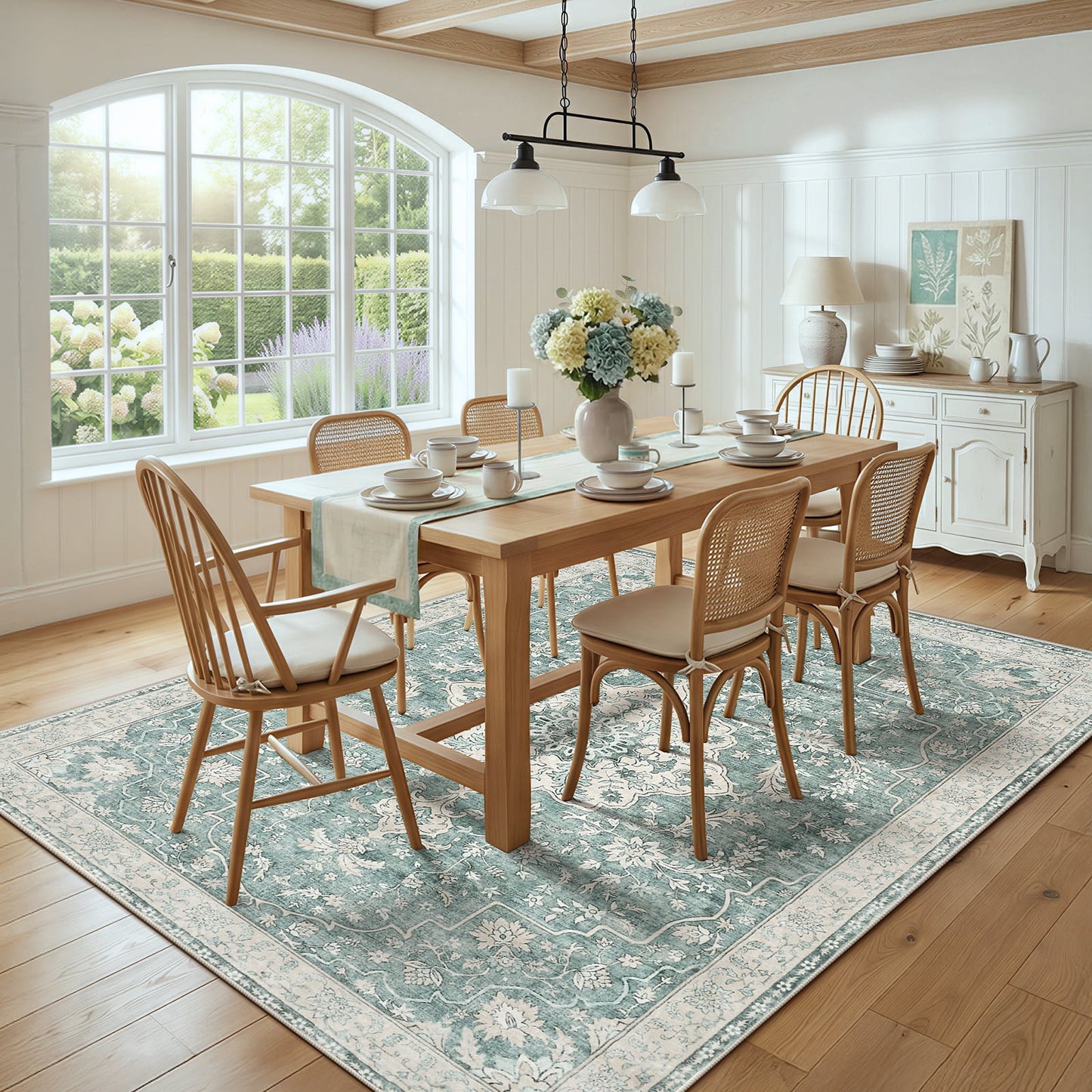 CHITOOMA 5'x7' Boho Area Rugs for Living Room, Machine Washable Stain Resistant Non-Shed Carpet, Floral Area Rug with Non-Slip Backing for Bedroom, Dining Room, Dorm, Office