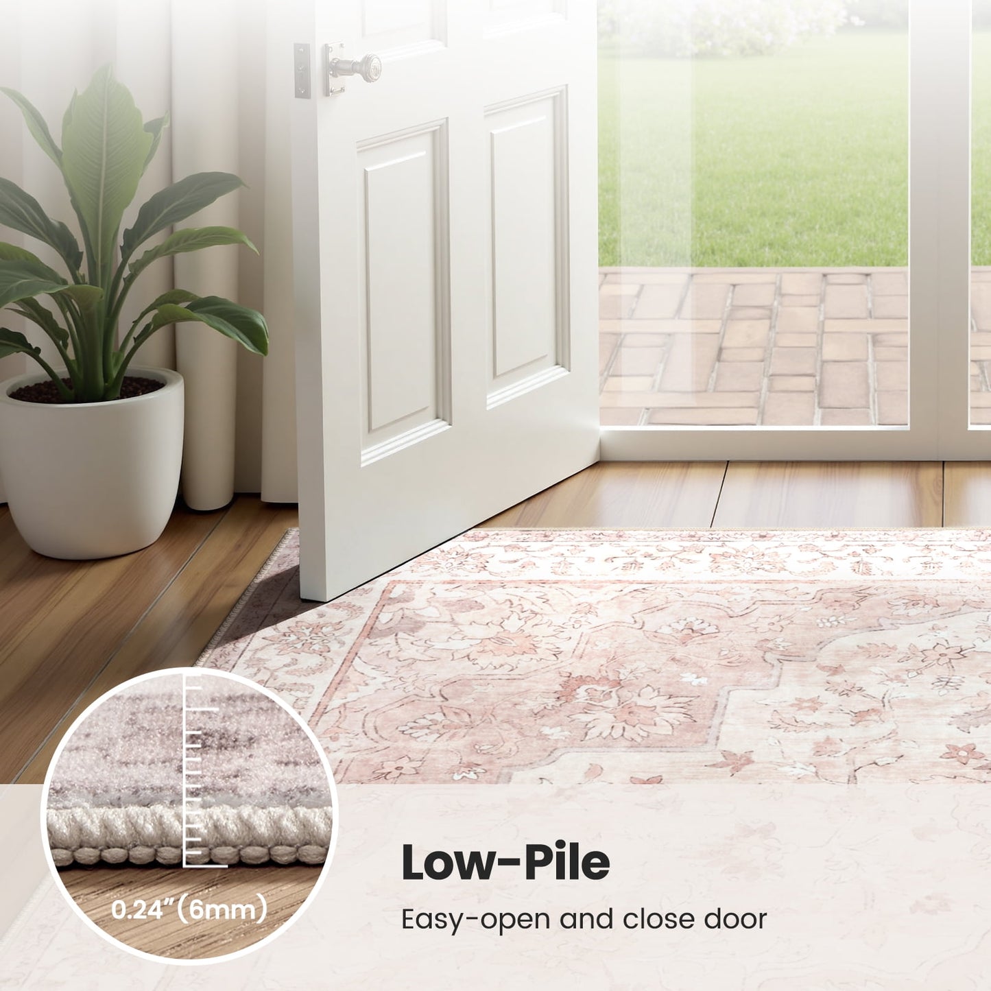 CHITOOMA 5'x7' Machine-washable Area Rugs for Living Room, Boho Floral Area Rugs with Non-Slip Backing, Stain Resistant Non-Shed Carpet for Bedroom, Dining Room, Dorm, Office