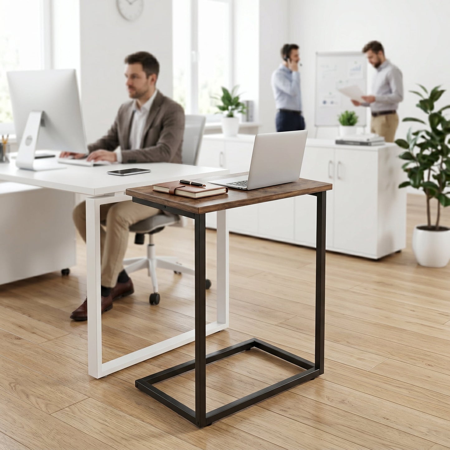 C Shaped End Table 2pcs, Side Table for Sofa,Modern C-Table for Livingroom,Bedroom,Brown