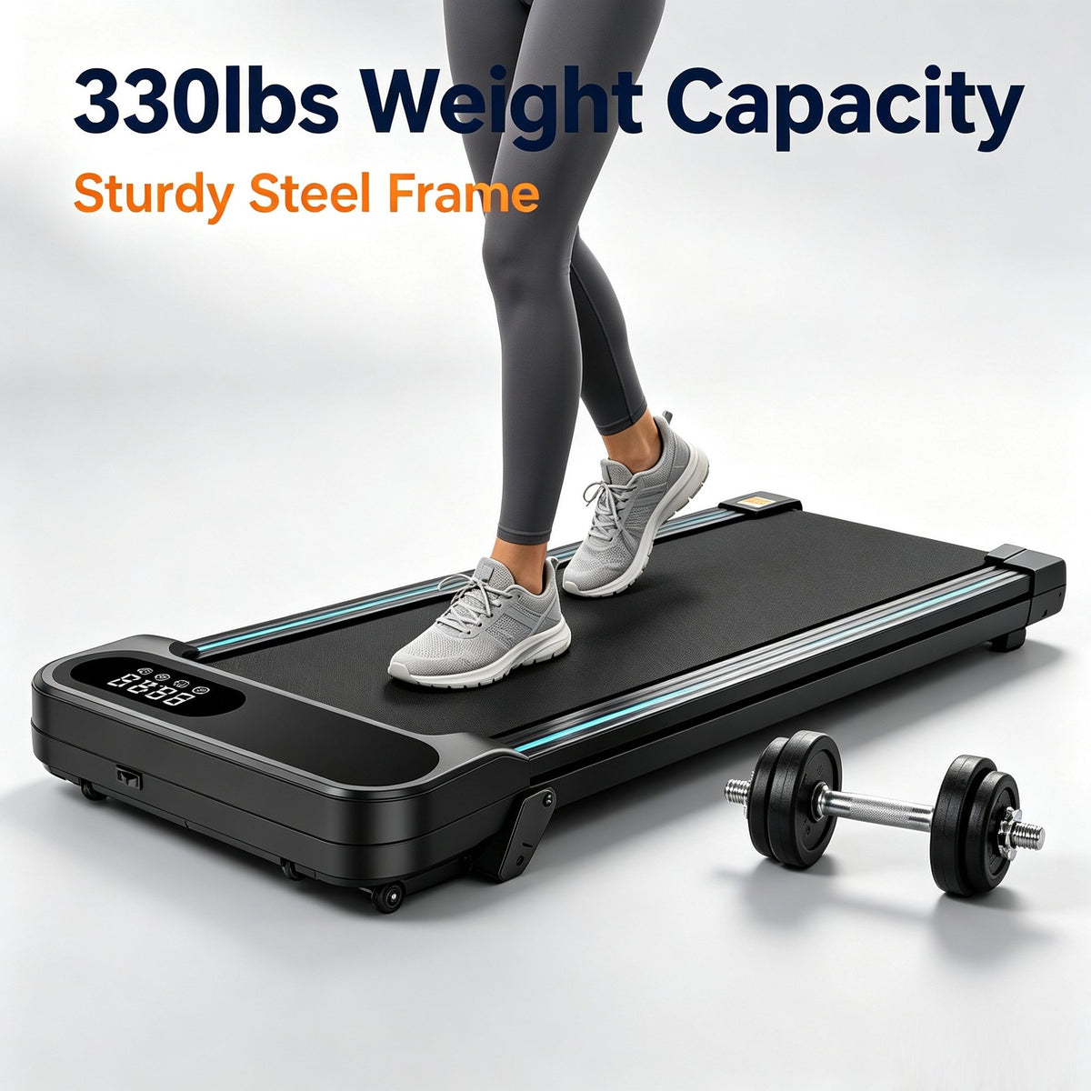 CHITOOMA Walking Pad with Remote Control, 2.5HP Under Desk Treadmill for Home Office, 0.6-5 MPH, 330lbs Capacity, Ultra-Quiet <40dB, Installation-Free Compact Exercise Machine for Walking and Jogging