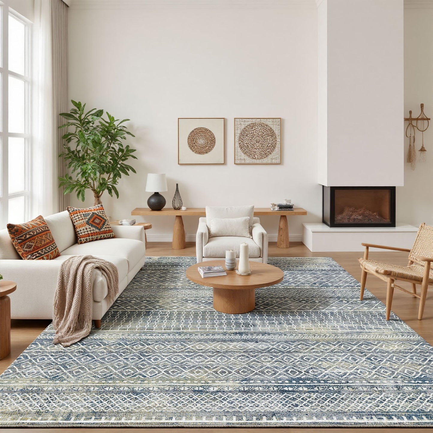 CHITOOMA 6'x9' Area Rugs for Living Room, Washable Rugs Boho Soft Geometric Bohemian Carpet Indoor Rug for Bedroom Dining Room Office Nonslip Foldable Rug