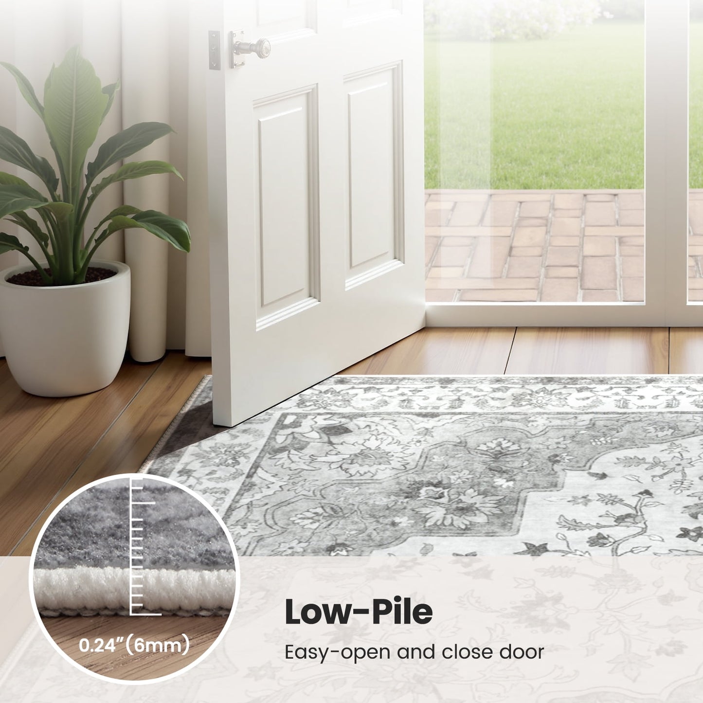 CHITOOMA 5'x7' Machine-washable Area Rugs for Living Room, Stain Resistant Non-Shed Carpet, Boho Floral Area Rugs with Non-Slip Backing for Bedroom, Dining Room, Dorm, Office