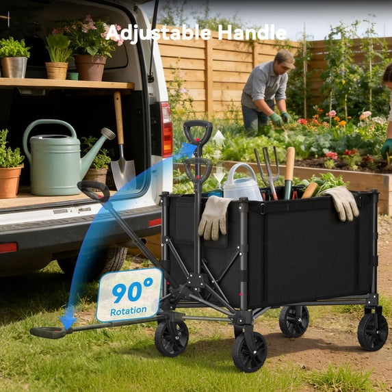 CHITOOMA Foldable Wagon Cart, 360LBS Portable Collapsible Wagon Cart, 120L Capacity Utility Cart with 2 Cup Holder for Groceries, Camping, Shopping, Garden, Beach,