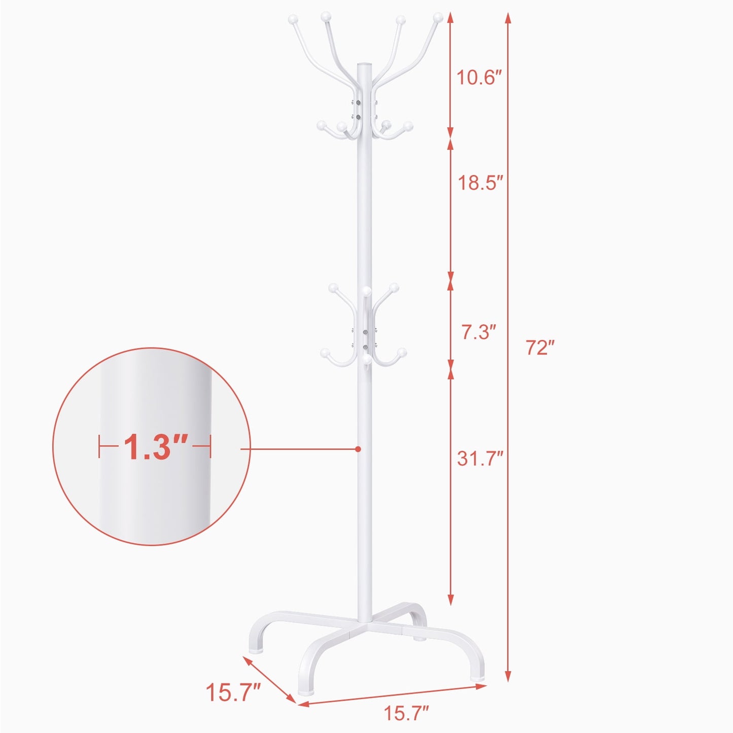 CHITOOMA 14 Hooks Coat Rack Stand Metal Storage Rack Freestanding Hat Clothing Display Stand, White