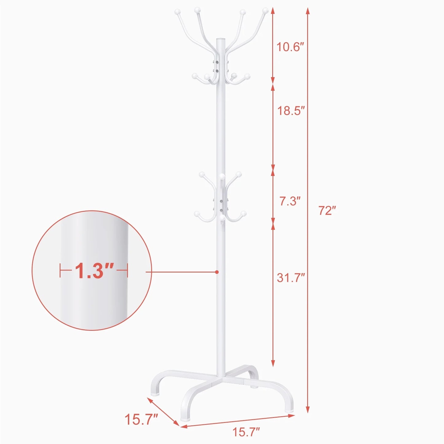 CHITOOMA 14 Hooks Coat Rack Stand Metal Storage Rack Freestanding Hat Clothing Display Stand, White
