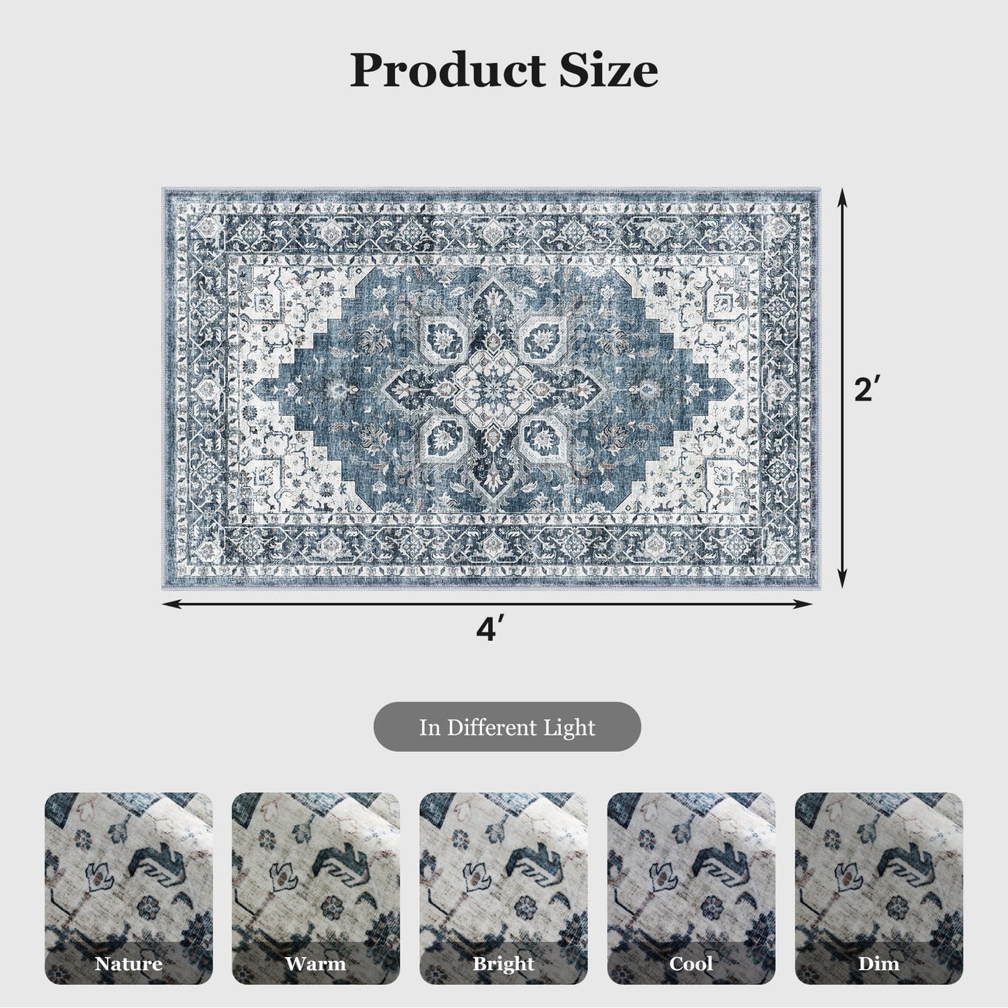 CHITOOMA 2'x4' Runner Rugs for Kitchen, Machine Washable Rug for Bedroom Dining Room Office with Non-Slip Backing, Stain Resistant Non-Shed