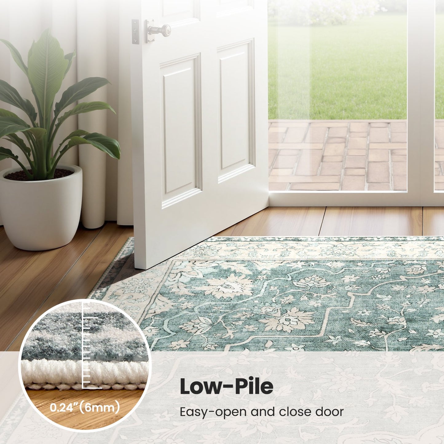 CHITOOMA 8'x10' Boho Area Rugs for Living Room, Machine Washable Floral Area Rug with Non-Slip Backing, Stain Resistant Non-Shed Carpet for Bedroom, Dining Room, Dorm, Office
