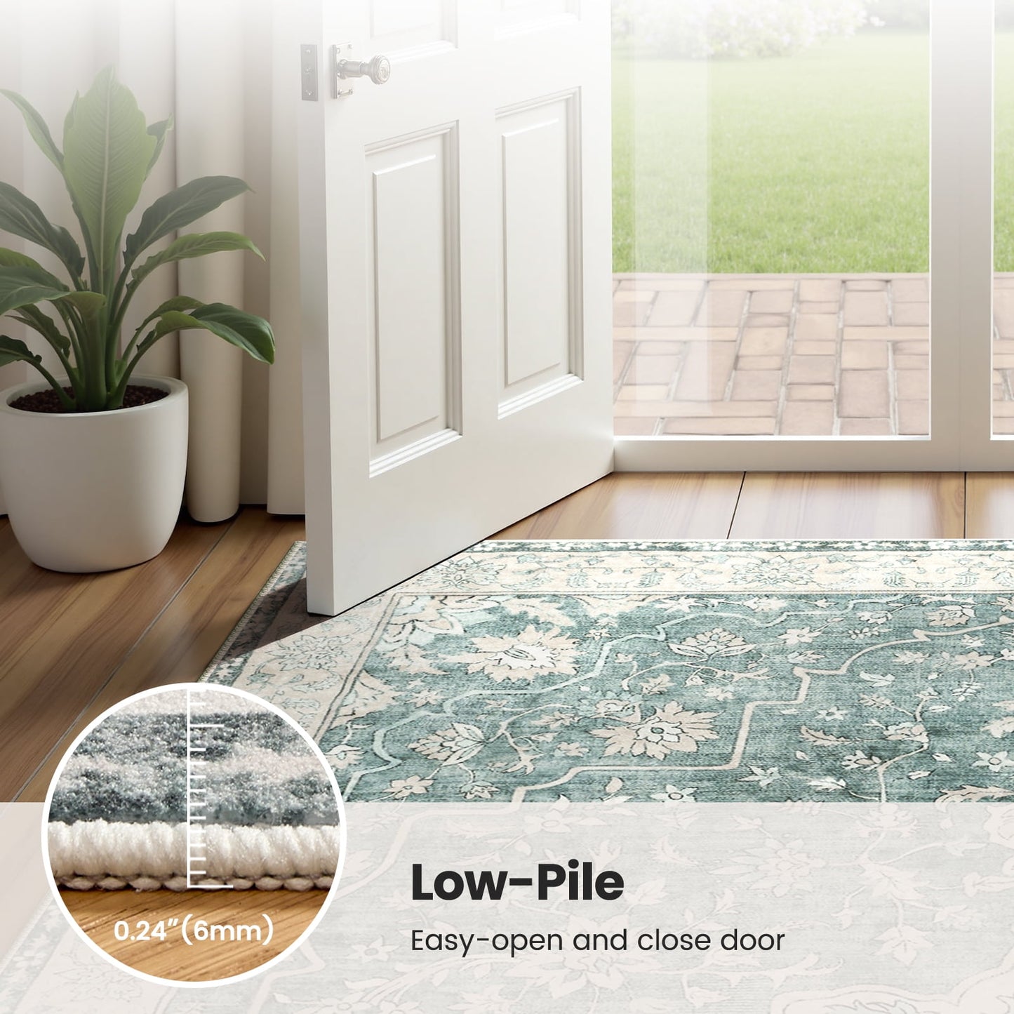 CHITOOMA 5'x7' Boho Area Rugs for Living Room, Machine Washable Stain Resistant Non-Shed Carpet, Floral Area Rug with Non-Slip Backing for Bedroom, Dining Room, Dorm, Office