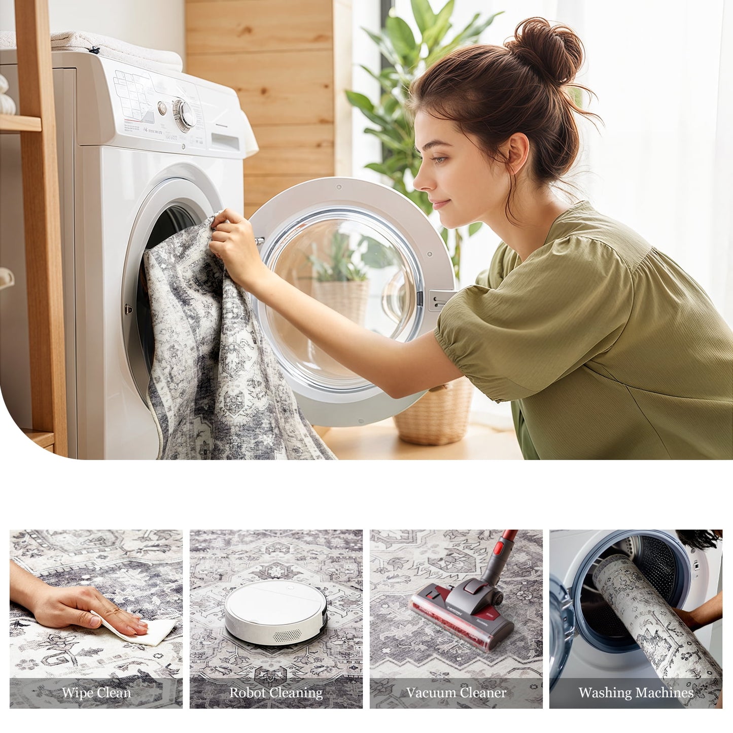 CHITOOMA 5'x7' Machine-washable Area Rugs for Living Room, Stain Resistant Non-Shed Carpet, Boho Area Rugs with Non-Slip Backing for Bedroom, Dining Room, Dorm, Office
