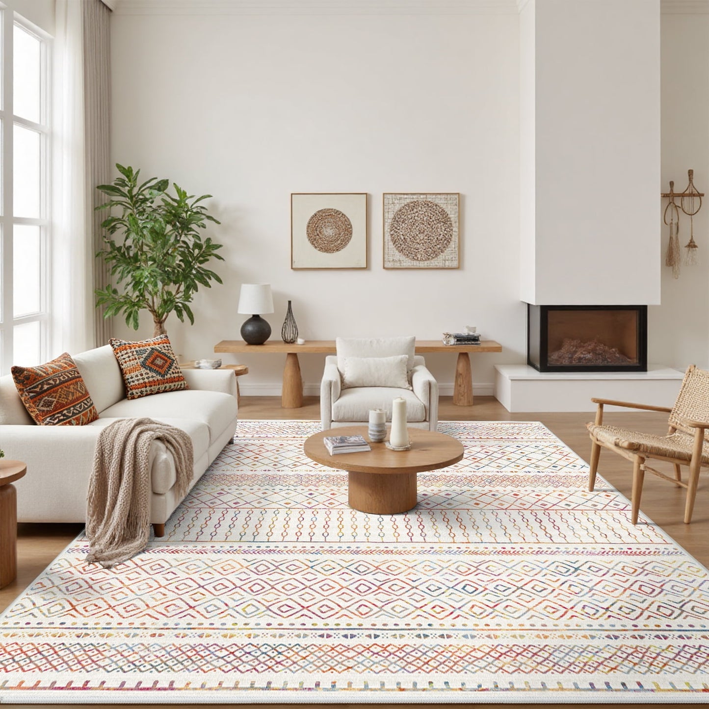 CHITOOMA 9'x12' Area Rugs for Living Room, Washable Rugs Boho Soft Geometric Bohemian Carpet Indoor Rug for Bedroom Dining Room Office Nonslip Foldable Rug