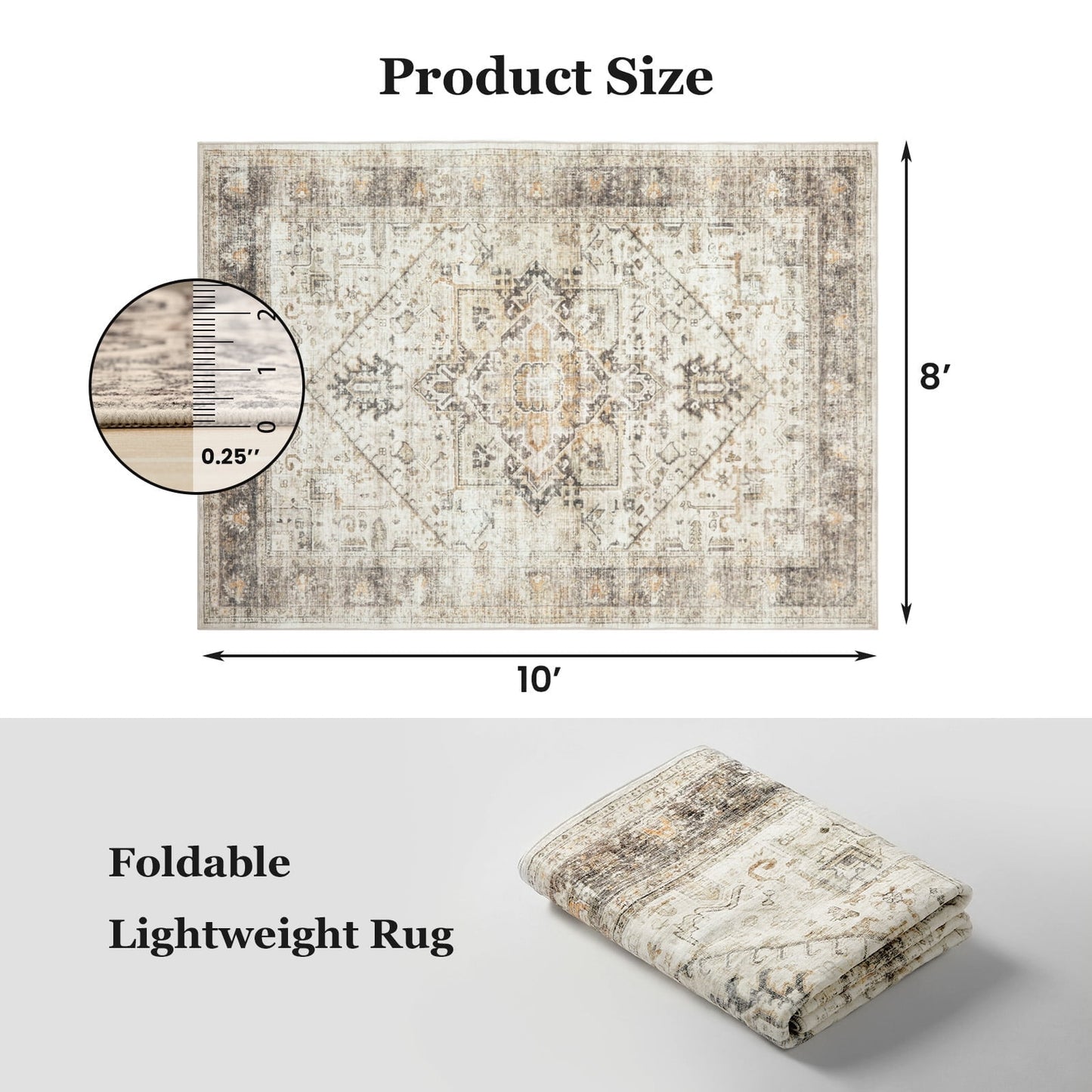 CHITOOMA 8'x10' Boho Area Rugs for Living Room, Machine Washable Area Rug with Non-Slip Backing, Stain Resistant Non-Shed Carpet for Bedroom, Dining Room, Dorm, Office