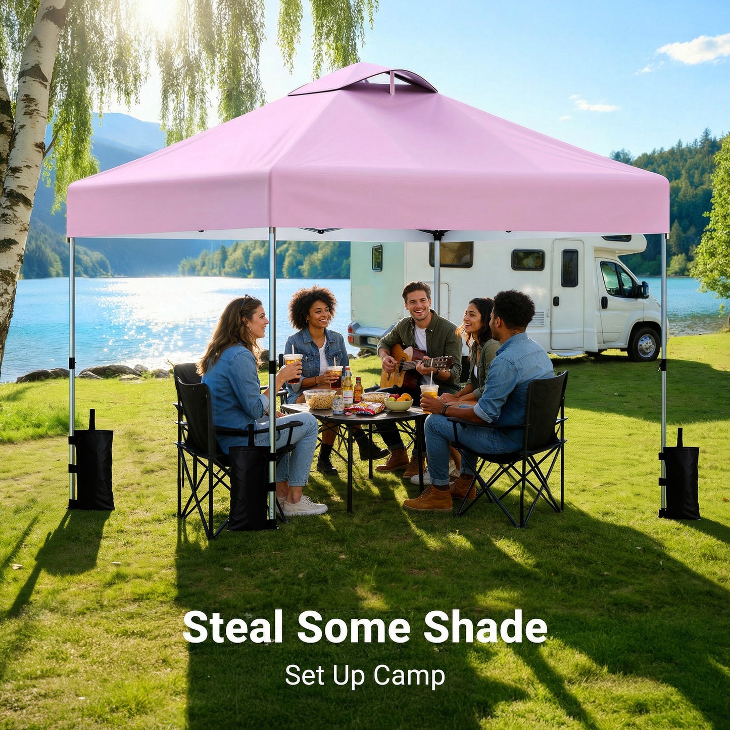 CHITOOMA 10 x 10ft Pop up Canopy Tent, Instant Outdoor Shelter Easy Portable Straight Leg Canopy Tent, Pink