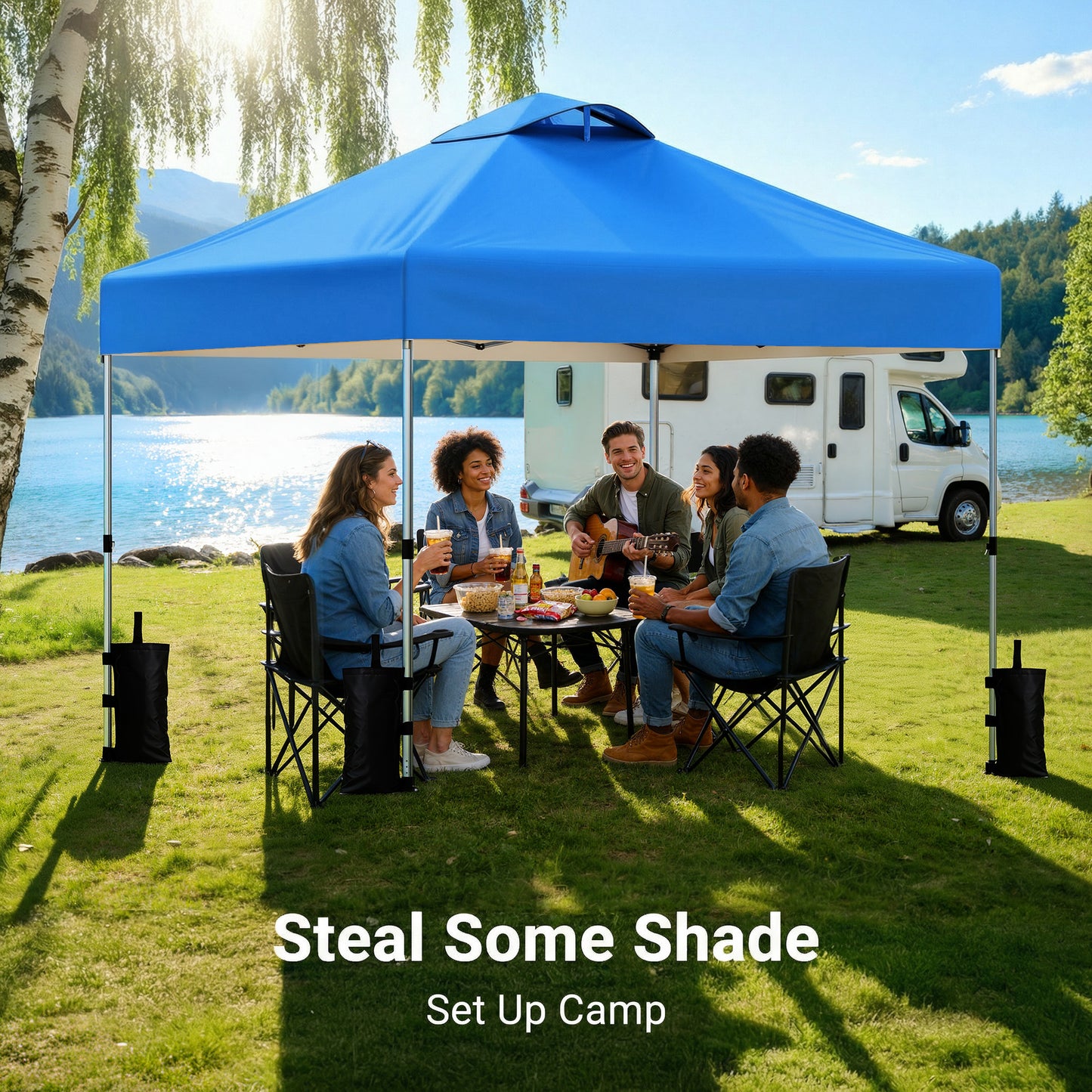 CHITOOMA 10 x 10ft Pop up Canopy Tent, Instant Outdoor Shelter Easy Portable Straight Leg Canopy Tent, Blue