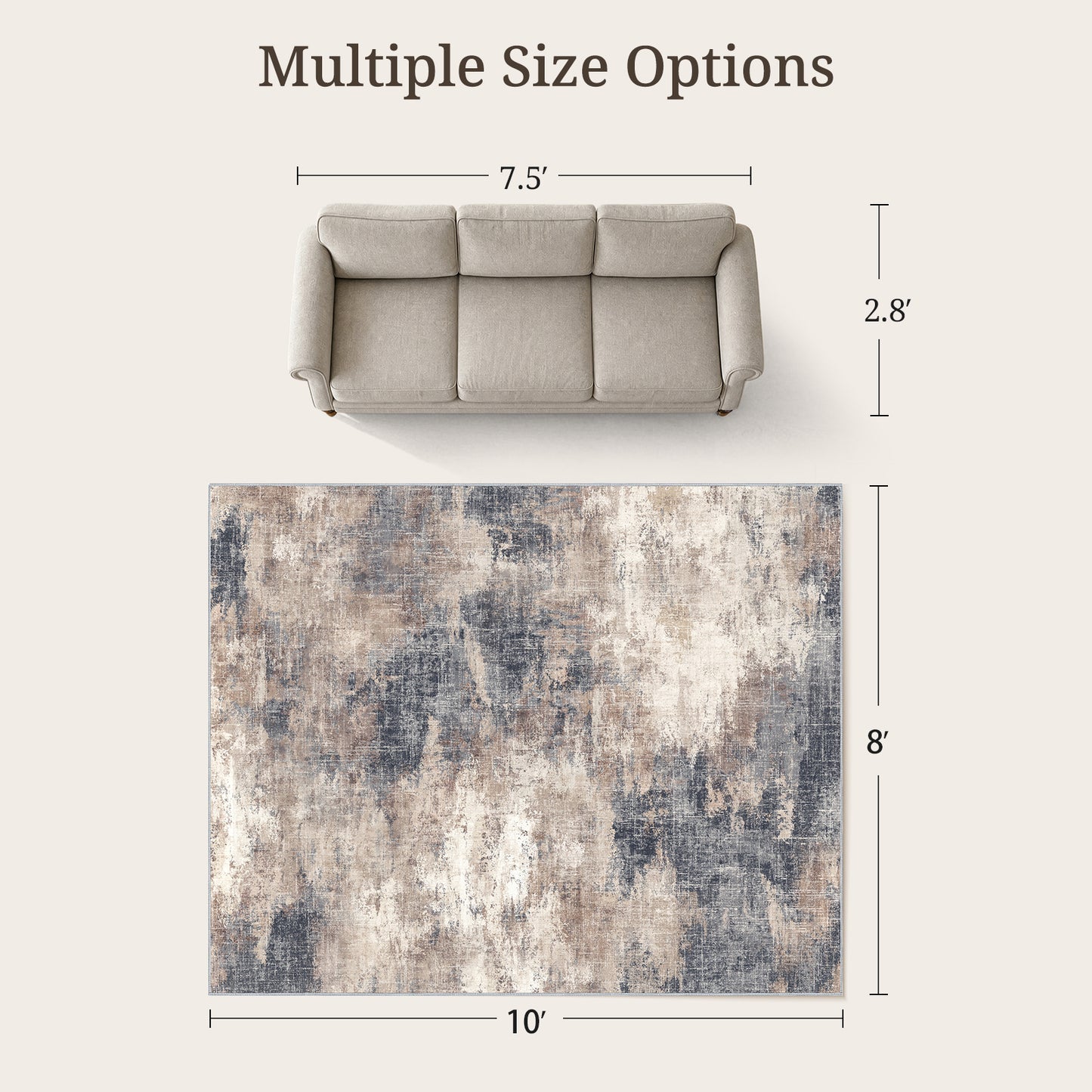CHITOOMA 8'x10' Area Rugs for Living Room, Machine Washable Abstract Distressed Rugs Indoor Neutral Carpet Rugs for Bedroom Dining Room Office with Non-Slip Backing, Stain Resistant Non-Shed
